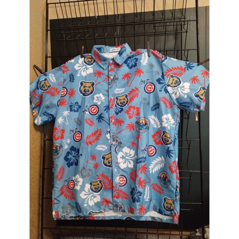 Men's Chicago Cubs Blue Hawaiian Floral Button-Up Short Sleeve Shirt
